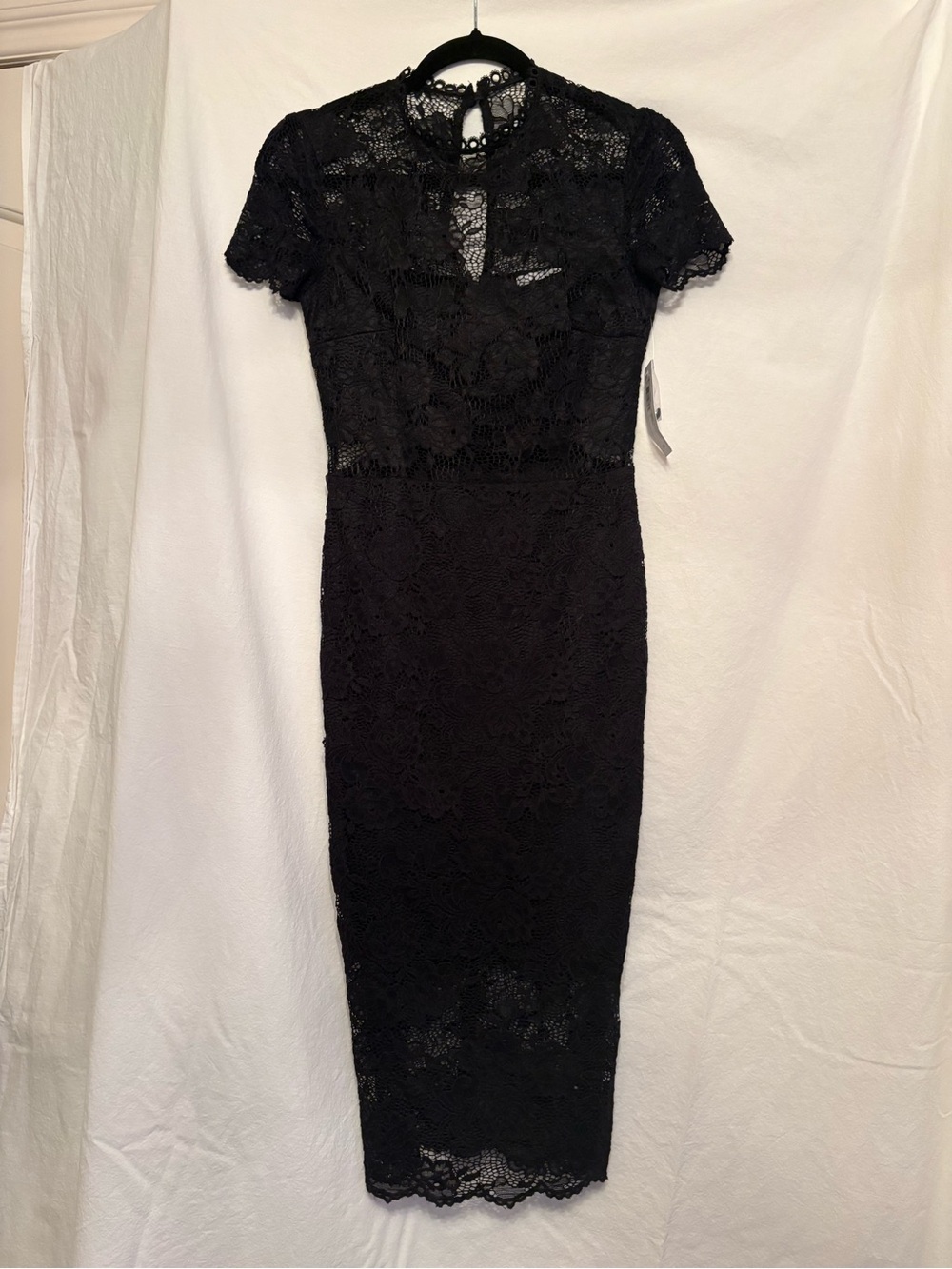 J. Crew Black Lace Midi Dress with Keyhole Neckline